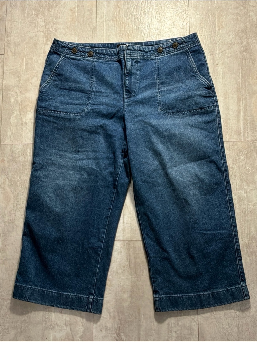 Womens Talbots petites wide leg cropped blue jeans 16p high rise medium Wash